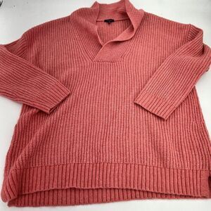 TALBOTS Sweater Size Large Chunky Knit Shawl Collar Pullover Pink